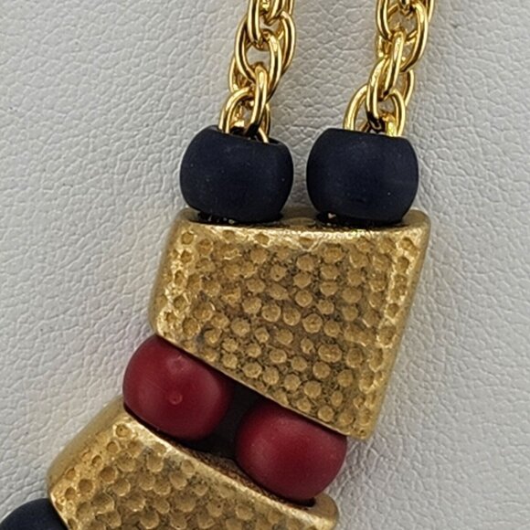 Retro Red Blue And Gold Tone Choker Necklace - Picture 2 of 5